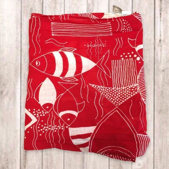 Chico's Accessories - CHICO’S Red and White Cotton Scarf Nautical Fish Print